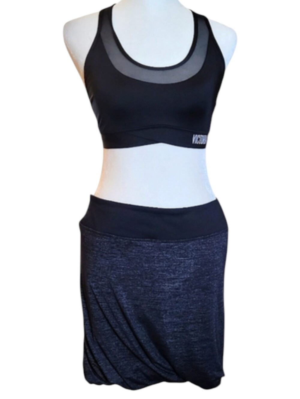 Athleta Twist It Space Dye Bubble Mini Skirt Black Gray Ruched M - Picture 4 of 14
